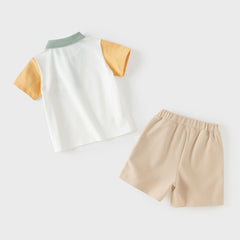 Dave&Bella Summer Toddler Boys Casual White Polo Collar Stretchable Top Shorts Sets