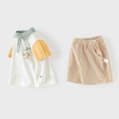 Dave&Bella Summer Toddler Boys Casual White Polo Collar Stretchable Top Shorts Sets