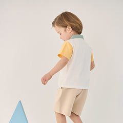 Dave&Bella Summer Toddler Boys Casual White Polo Collar Stretchable Top Shorts Sets