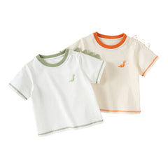 Dave&Bella Toddler Boys Summer Dinosaur-style Orange/Green Soft Cotton Casual T-shirts