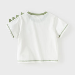 Dave&Bella Toddler Boys Summer Dinosaur-style Orange/Green Soft Cotton Casual T-shirts
