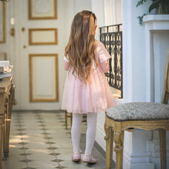 Dave&Bella Summer Toddler Girls Sweet Pink Polo Collar College-style Mesh Princess Dress