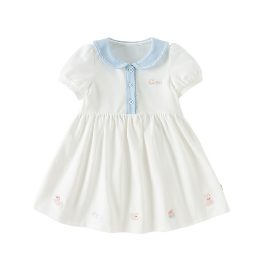 Dave&Bella Summer Toddler Girls White Soft Stretchable A-line Preppy Polo Dress