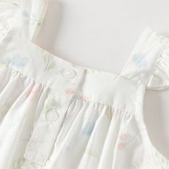 Dave&Bella Summer Baby Girls White Print Cotton Breathable Comfortable Tank Romper