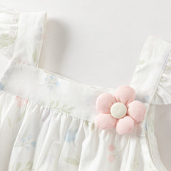 Dave&Bella Summer Baby Girls White Print Cotton Breathable Comfortable Tank Romper