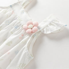 Dave&Bella Summer Baby Girls White Print Cotton Breathable Comfortable Tank Romper