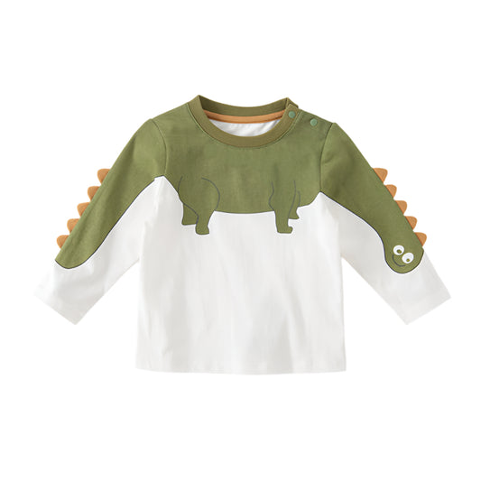 Dave&Bella Boys Spring Dinosaur Cartoon Print Cotton T Shirts