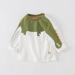 Dave&Bella Boys Spring Dinosaur Cartoon Print Cotton T Shirts