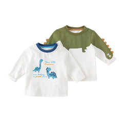 Dave&Bella Boys Spring Dinosaur Cartoon Print Cotton T Shirts