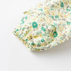 Dave&Bella Toddler Girls Green Floral Print Cotton Cute A-line Dress