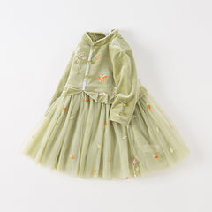 Dave&Bella Toddler Girls Autumn Chinese-style Green Mesh Birthday Dress
