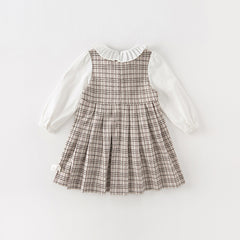 Dave&Bella Toddler Girls Autumn Khaki Plaid Long Sleeve College-style A-line Dress