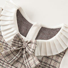 Dave&Bella Toddler Girls Autumn Khaki Plaid Long Sleeve College-style A-line Dress