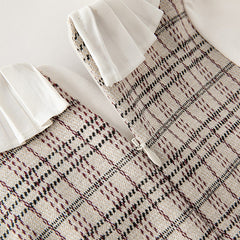 Dave&Bella Toddler Girls Autumn Khaki Plaid Long Sleeve College-style A-line Dress