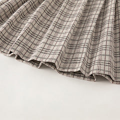 Dave&Bella Toddler Girls Autumn Khaki Plaid Long Sleeve College-style A-line Dress