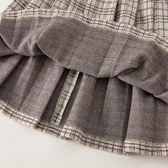 Dave&Bella Toddler Girls Autumn Khaki Plaid Long Sleeve College-style A-line Dress