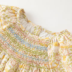 Dave&Bella Toddler Girls Beige Floral Print Cotton Princess Dress