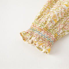 Dave&Bella Toddler Girls Beige Floral Print Cotton Princess Dress