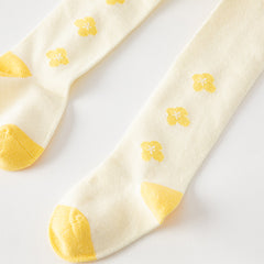 Dave&Bella Girls Autumn Beige Yellow Flower Print Footed Tights Leggings