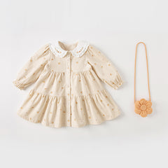 Dave&Bella Toddler Girls Spring Cotton Floral Print Sweet Dress(wallet bag)