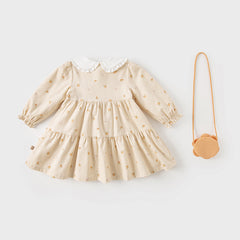 Dave&Bella Toddler Girls Spring Cotton Floral Print Sweet Dress(wallet bag)