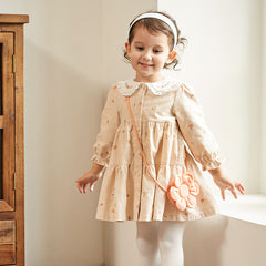 Dave&Bella Toddler Girls Spring Cotton Floral Print Sweet Dress(wallet bag)