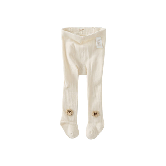 Dave&Bella Girls Autumn Beige/Grey Knit Flower Footed Tights Leggings