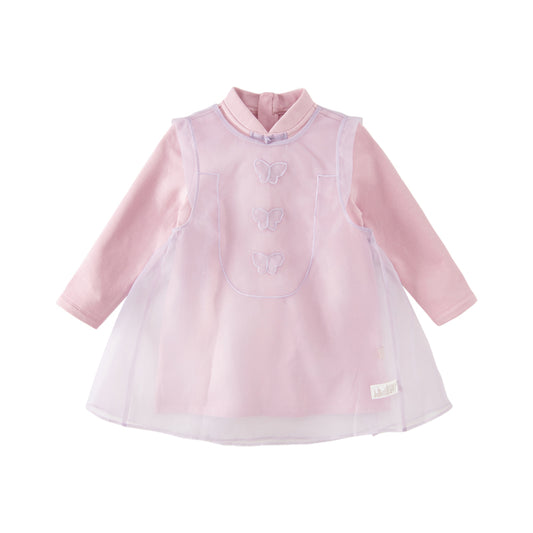 Dave&Bella Toddler Girls Autumn Sweet Chinese-style Mesh Two-pieces Dress