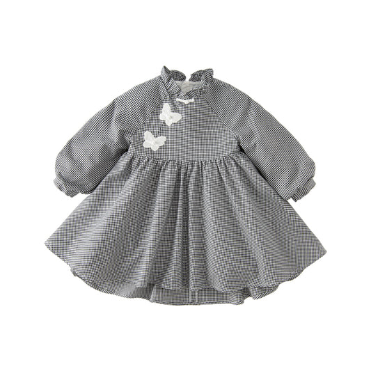 Dave&Bella Toddler Girls Autumn Breathable Black White Plaid A-line Dress