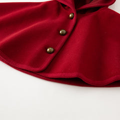 Dave&Bella Toddler Autumn Girls Red Shawl Outdoor Windproof Hooded Capes Coats