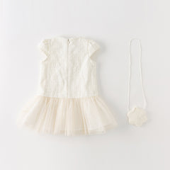 Dave&Bella Toddler Girls Autumn Beige Noble Cute A-line Mesh Dress (wallet bag)