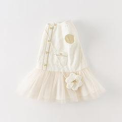 Dave&Bella Toddler Girls Autumn Beige Noble Cute A-line Mesh Dress (wallet bag)