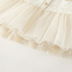 Dave&Bella Toddler Girls Autumn Beige Noble Cute A-line Mesh Dress (wallet bag)