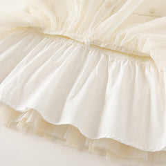 Dave&Bella Toddler Girls Autumn Beige Noble Cute A-line Mesh Dress (wallet bag)