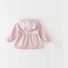 Dave&Bella Girls Spring/Autumn Sweet Purple Rabbit Ears Hooded Jacket(wallet bag)