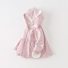 Dave&Bella Girls Spring/Autumn Sweet Purple Rabbit Ears Hooded Jacket(wallet bag)