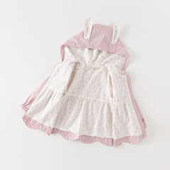 Dave&Bella Girls Spring/Autumn Sweet Purple Rabbit Ears Hooded Jacket(wallet bag)