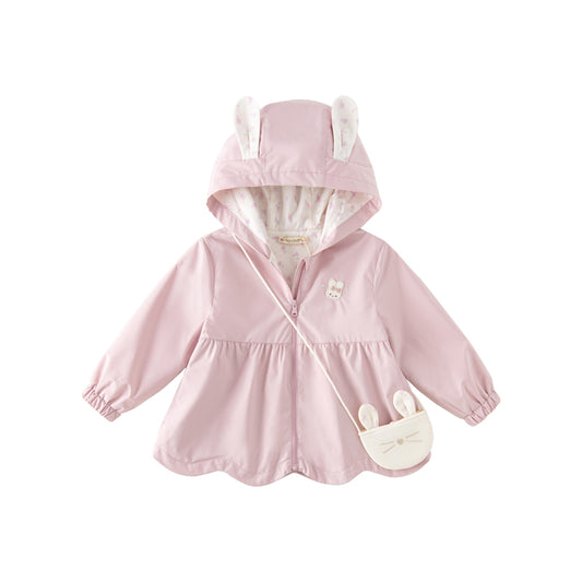 Dave&Bella Girls Spring/Autumn Sweet Purple Rabbit Ears Hooded Jacket(wallet bag)