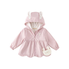 Dave&Bella Girls Spring/Autumn Sweet Purple Rabbit Ears Hooded Jacket(wallet bag)