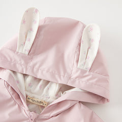 Dave&Bella Girls Spring/Autumn Sweet Purple Rabbit Ears Hooded Jacket(wallet bag)
