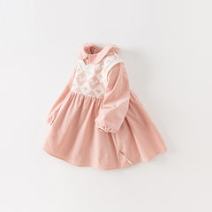 Dave&Bella Toddler Girls Autumn Cute Grey Pink Versatile A-line Dress