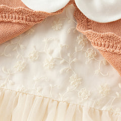 Dave&Bella Toddler Girls Autumn Charming Orange Pink Knit Sweater Mesh A-line Dress