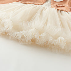 Dave&Bella Toddler Girls Autumn Charming Orange Pink Knit Sweater Mesh A-line Dress