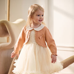 Dave&Bella Toddler Girls Autumn Charming Orange Pink Knit Sweater Mesh A-line Dress