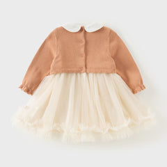 Dave&Bella Toddler Girls Autumn Charming Orange Pink Knit Sweater Mesh A-line Dress
