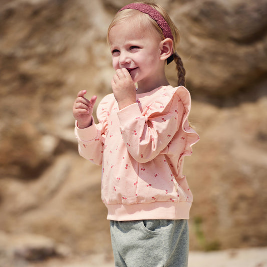 Dave&Bella Girls Spring Adorable Pink Floral Printed Sweatshirt Tops