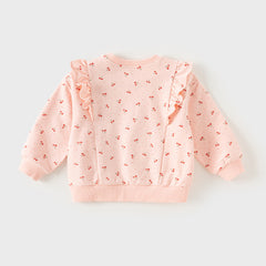 Dave&Bella Girls Spring Adorable Pink Floral Printed Sweatshirt Tops