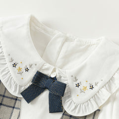 Dave&Bella Toddler Girls Autumn Breathable Cotton Grey White Plaid Party Dress