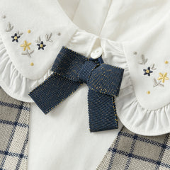 Dave&Bella Toddler Girls Autumn Breathable Cotton Grey White Plaid Party Dress