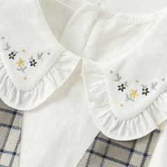 Dave&Bella Toddler Girls Autumn Breathable Cotton Grey White Plaid Party Dress